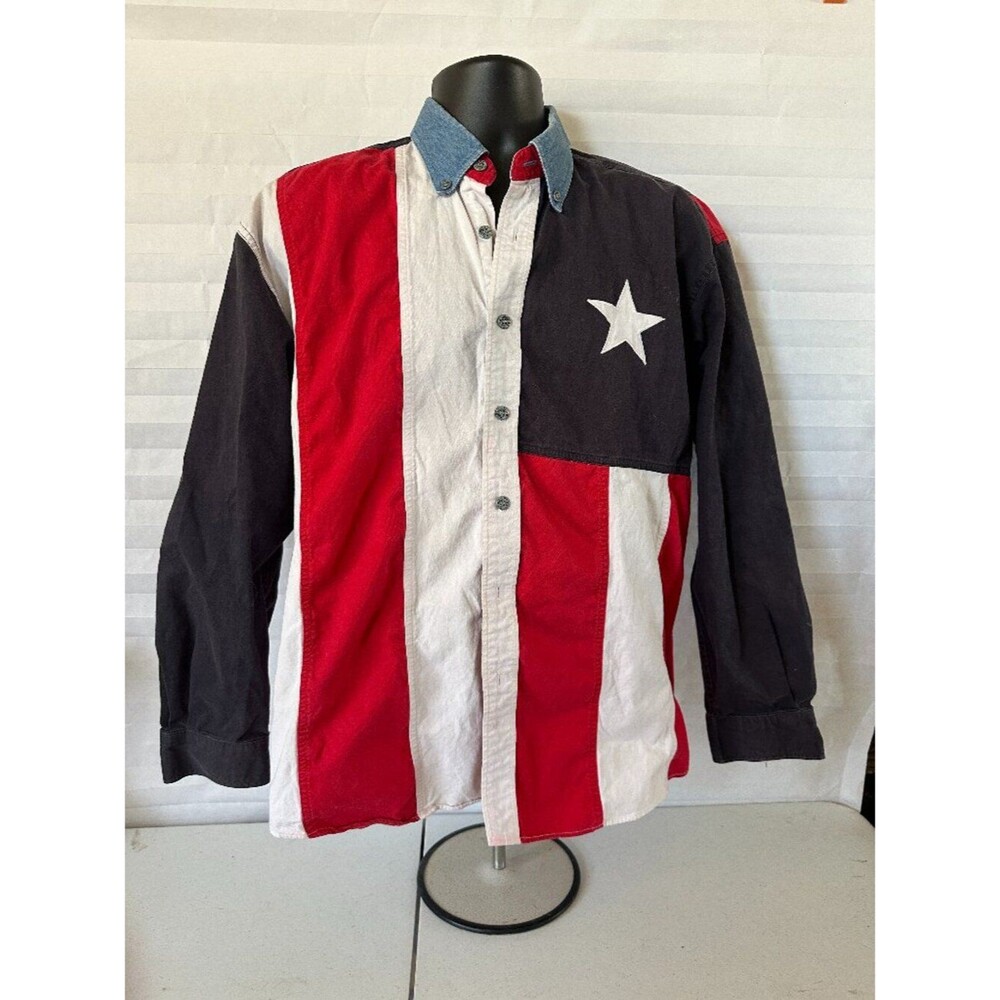 Urgent Gear Texas Flag Shirt Men’s Long Sleeve Button Down Size L Western Style